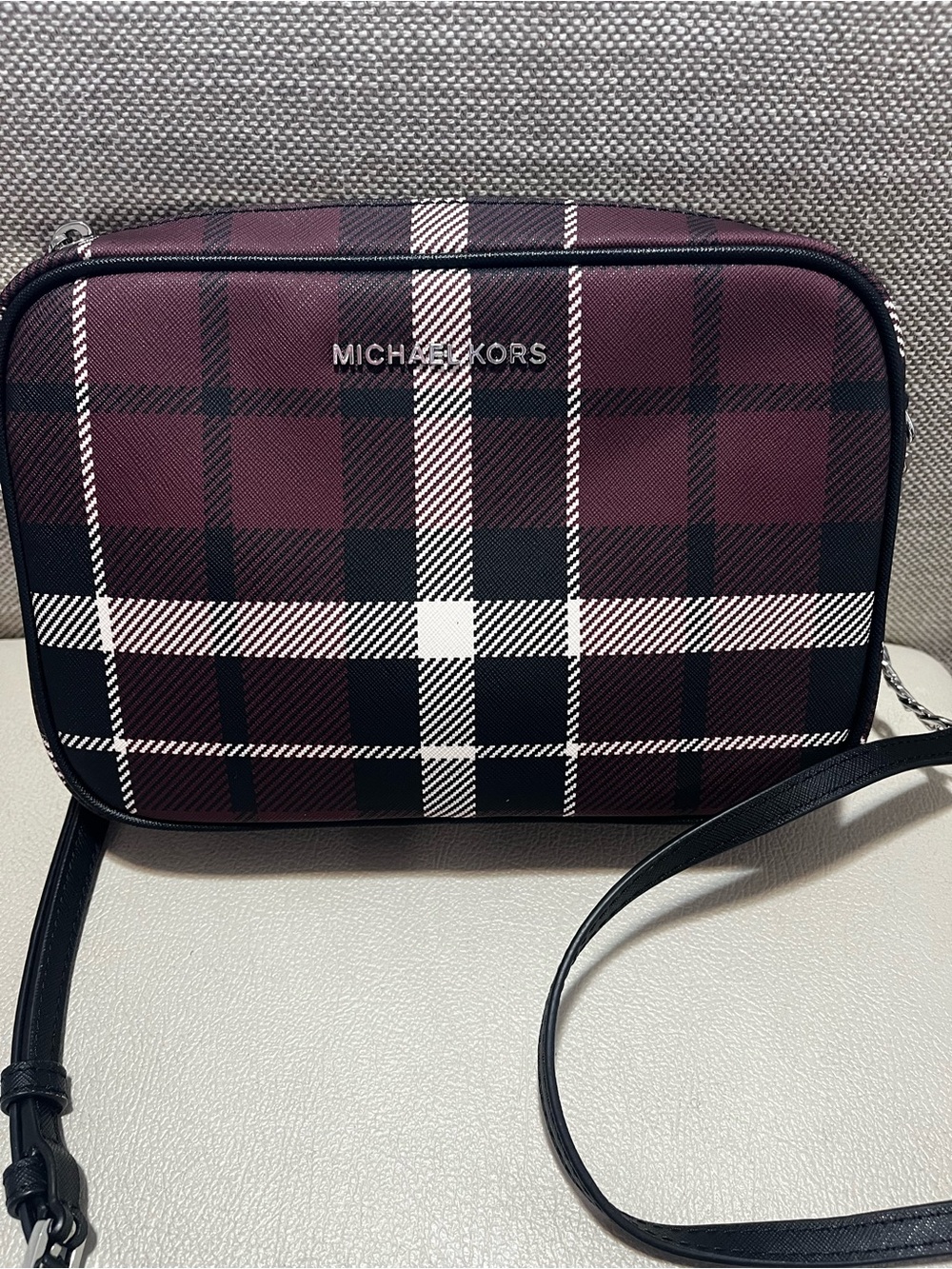 Michael Kors Jet Set Maroon Plaid Crossbody Bag